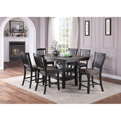 Dark Coffee Classic Wood Kitchen Dining Room Set of 2 High Chairs Fabric upholstered Seat Unique Design Back Counter Height Chairs