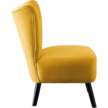 Unique Style Accent Chair Yellow Velvet Covering Button-Tufted Back Brown Finish Wood Legs Modern Home Furniture