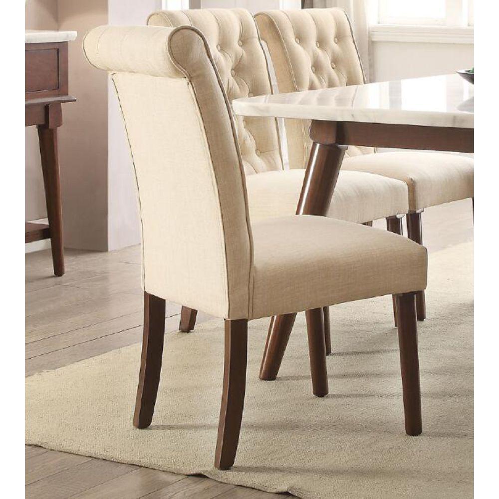 Gasha Side Chair (Set-2) in Beige Linen & Walnut