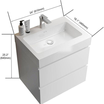 201 Alice 24" White Bathroom Vanity with Sink, Large Storage Wall Mounted Floating Bathroom Vanity for Modern Bathroom, One-Piece Sink Basin without Drain and Faucet