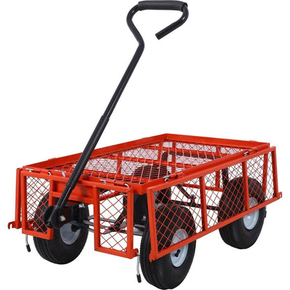 Steel Garden Cart, Steel Mesh Removable Sides, 3 cu ft, 550 lb Capacity, red