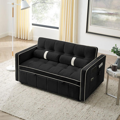 Modern 55.5" Pull Out Sleep Sofa Bed 2 Seater Loveseats Sofa Couch with side pockets, Adjustable Backrest and Lumbar Pillows for Apartment Office Living Room