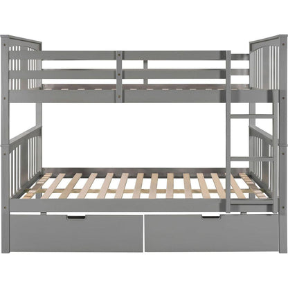 Full over Full Bunk Bed with Drawers and Ladder for Bedroom, Guest Room Furniture-Gray