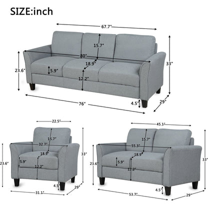 Living Room Sets Furniture Armrest Sofa Single Chair Sofa Loveseat Chair 3-Seat Sofa (ChairLoveseat Chair&3-Seat Sofa, Gray)