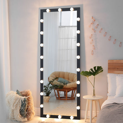 Hollywood Full Length Mirror with Lights Full Body Vanity Mirror with 3 Color Modes Lighted Standing Floor Mirror for Dressing Room Bedroom Wall Mounted Touch Control Black 63x24inch - Streamdale Furniture