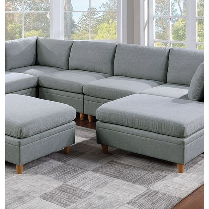 Living Room Furniture 8pc Sectional Sofa Set Light Grey Dorris Fabric Couch 3x Wedges 3x Armless Chair And 2x Ottomans