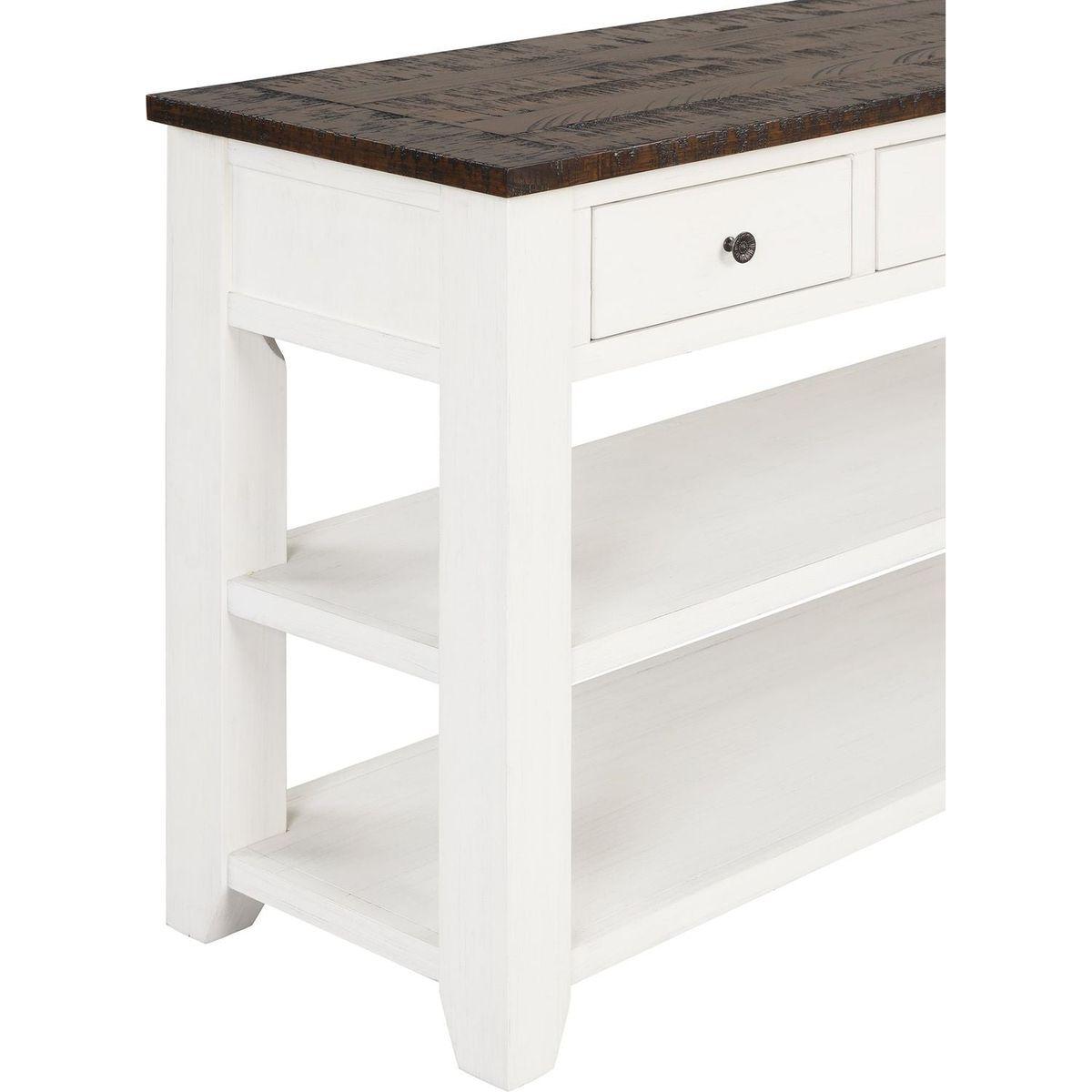 48" Solid Pine Wood Top Console Table, Modern Entryway Sofa Side Table with 3 Storage Drawers and 2 Shelves. Easy to Assemble (Antique White+ Brown Top)