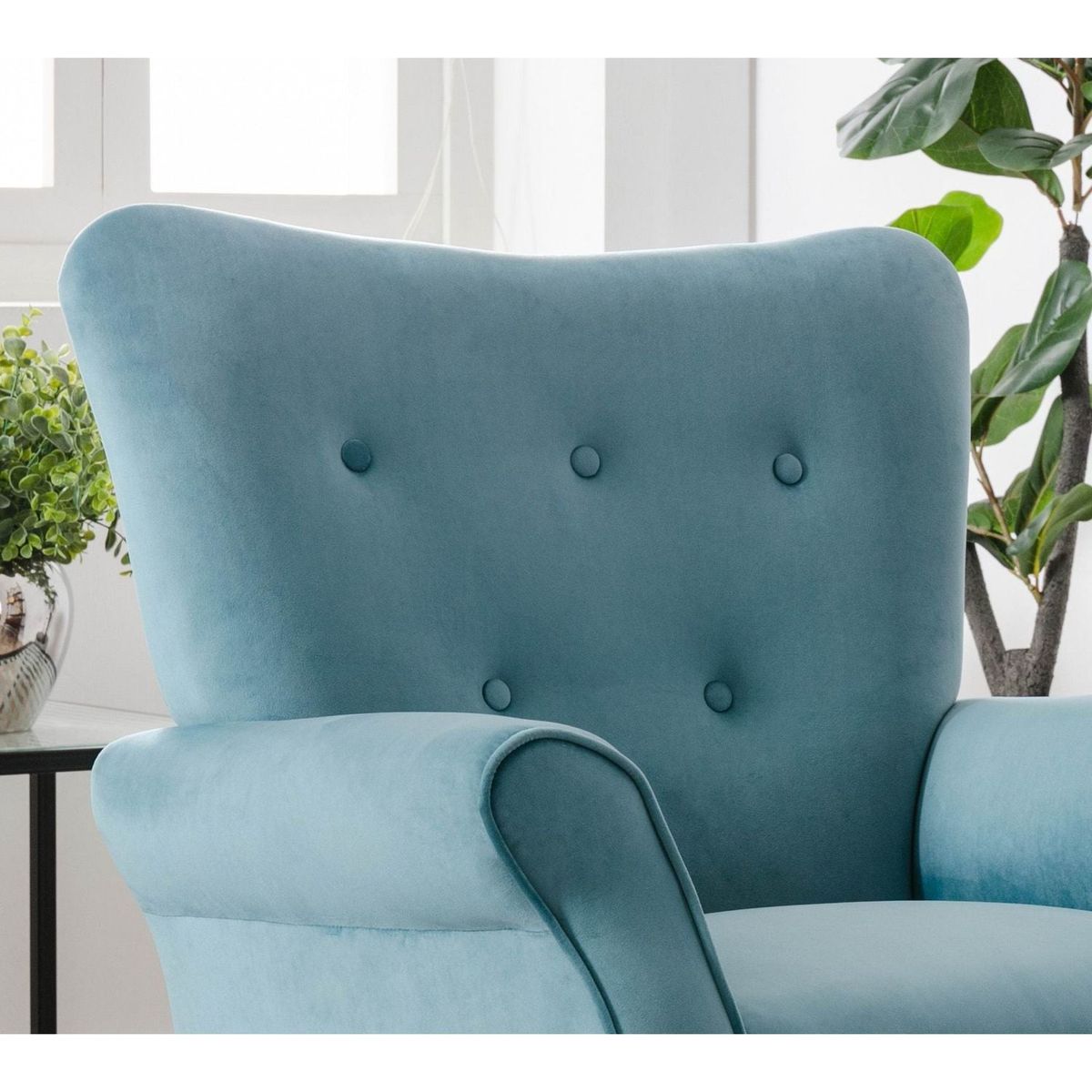 Stylish Living Room Furniture 1pc Accent Chair Blue Button-Tufted Back Rolled-Arms Black Legs Modern Design Furniture