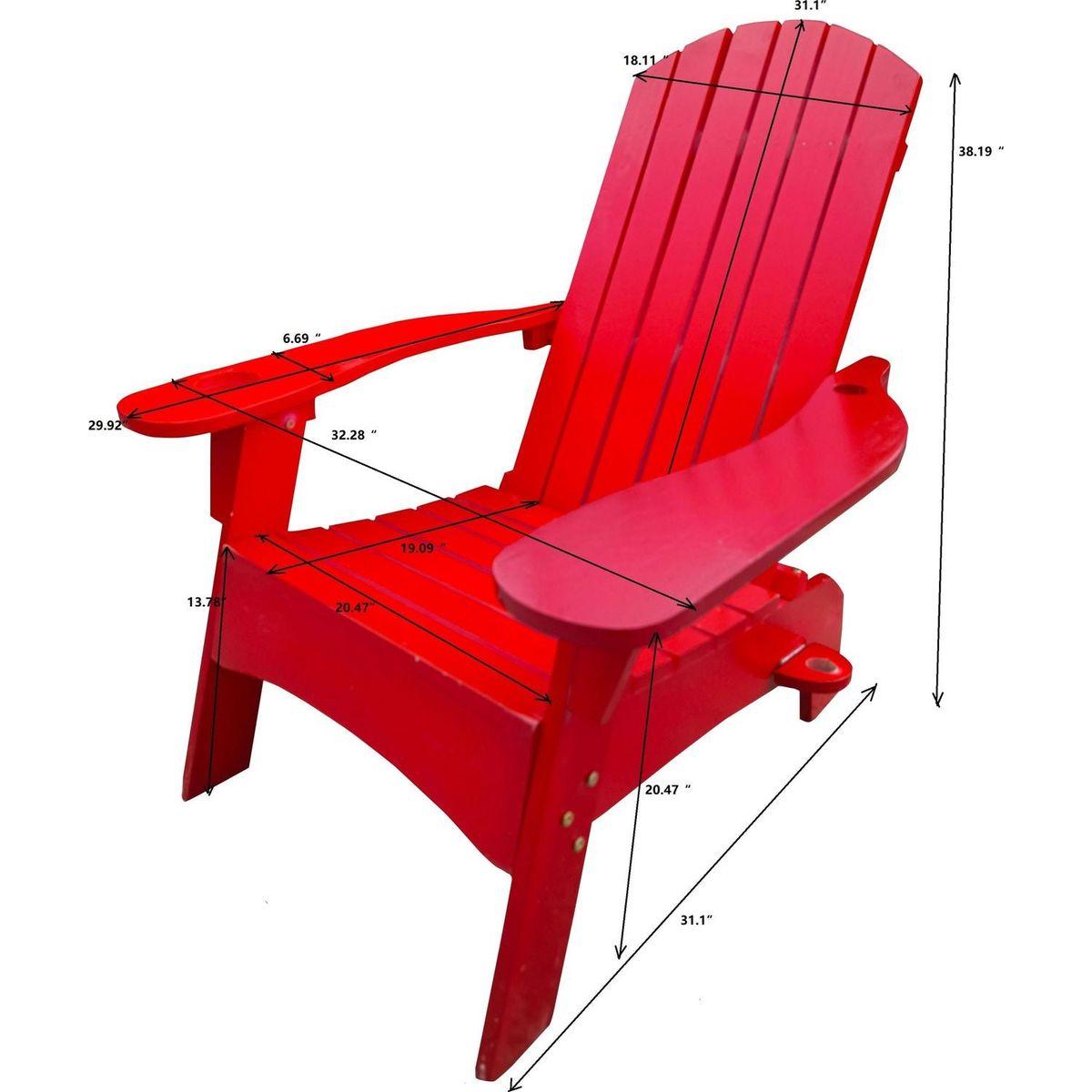 Outdoor or indoor Wood Adirondack chair with an hole to hold umbrella on the arm, red