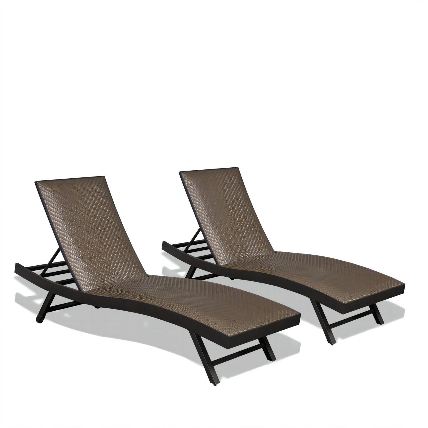 Outdoor PE Wicker Chaise Lounge - Set of 2 Patio Reclining Chair Furniture Set Beach Pool Adjustable Backrest Recliners Padded with Quick Dry Foam (Brown, 2 Lounge Chairs)