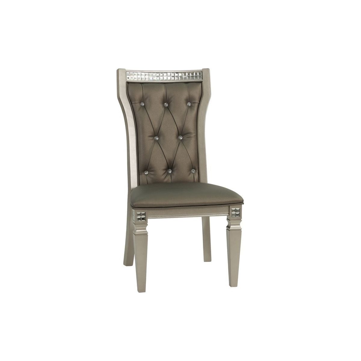 Formal Traditional Dining Room Furniture Chairs Set of 2 Chairs Dark Gray Hue Accent Silver Side Chair Tufted Back Cushion Seat