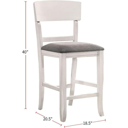 Contemporary Dining Room Counter Height Chairs Set of 2 Chairs only White Solid wood Gray Padded Fabric Seat