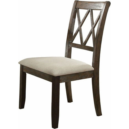 Claudia Side Chair (Set-2) in Beige Linen & Salvage Brown