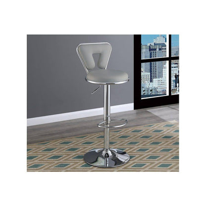 Adjustable Bar stool Gas lift Chair Gray Faux Leather Chrome Base metal frame Modern Stylish Set of 2 Chairs