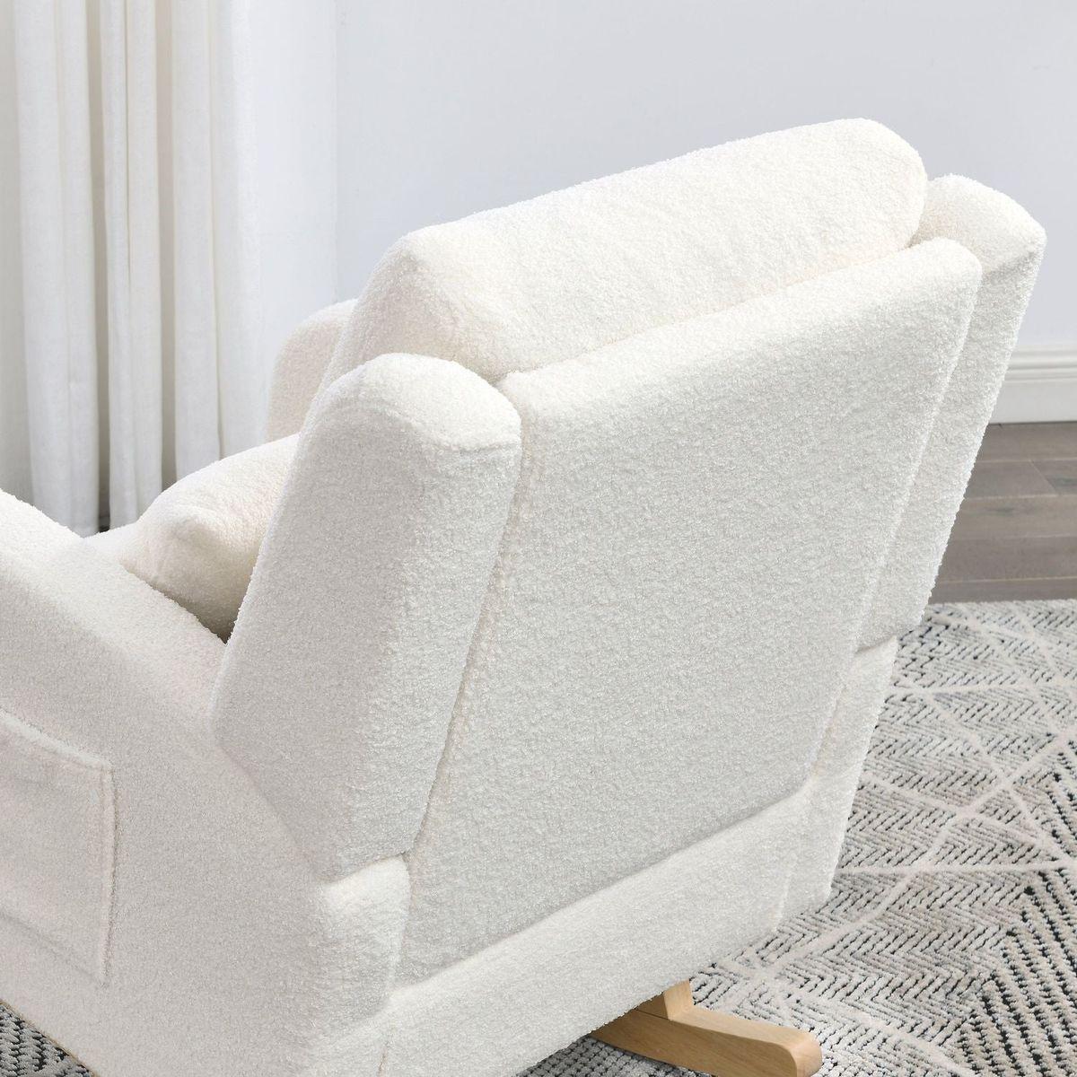 27.5" W Modern Accent High Back Living Room Casual Armchair Rocker with One Lumbar Pillow, Two Side Pockets, Teddy.