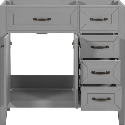 36" Bathroom Vanity without Sink, Cabinet Base Only, Bathroom Cabinet with Drawers, Solid Frame and MDF Board, Grey