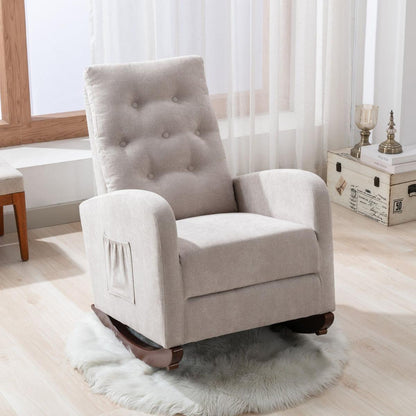 Baby Room High Back Rocking Chair Nursery Chair, Comfortable Rocker Fabric Padded Seat, Modern High Back Armchair