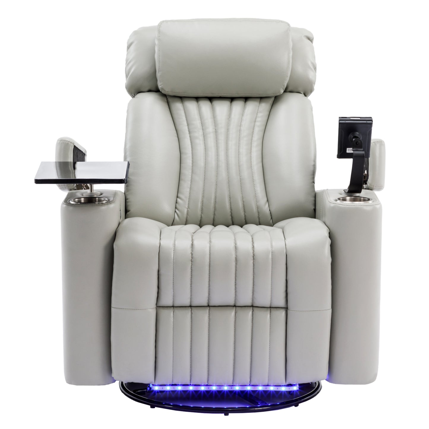 270 Power Swivel Recliner,Home Theater Seating With Hidden Arm Storage and LED Light Strip,Cup Holder,360 Swivel Tray Table,and Cell Phone Holder,Soft Living Room Chair,Grey