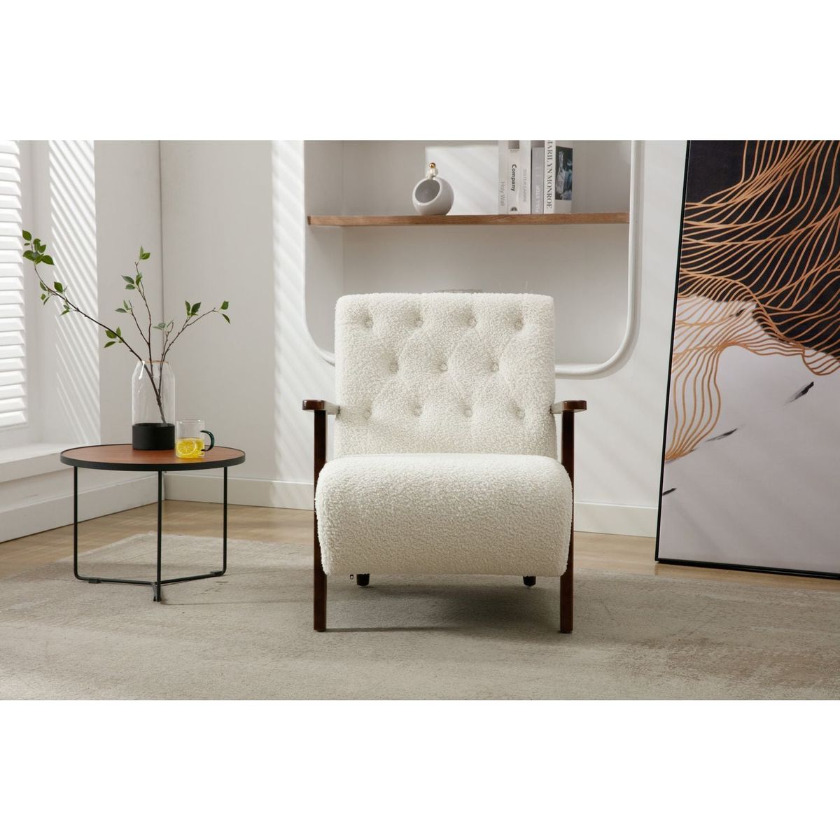 Wood Frame Armchair, Modern Accent Chair Lounge Chair for Living Room