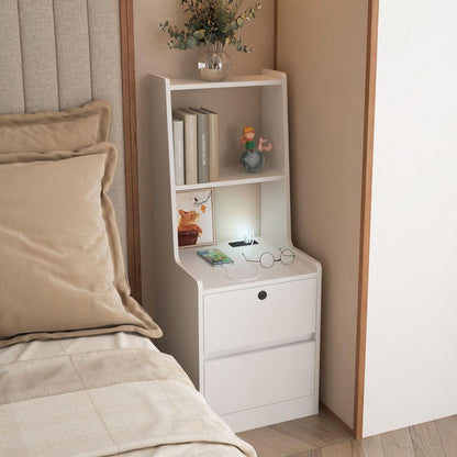 Nightstand with lock and charging station,Storage cabinets with open dividers