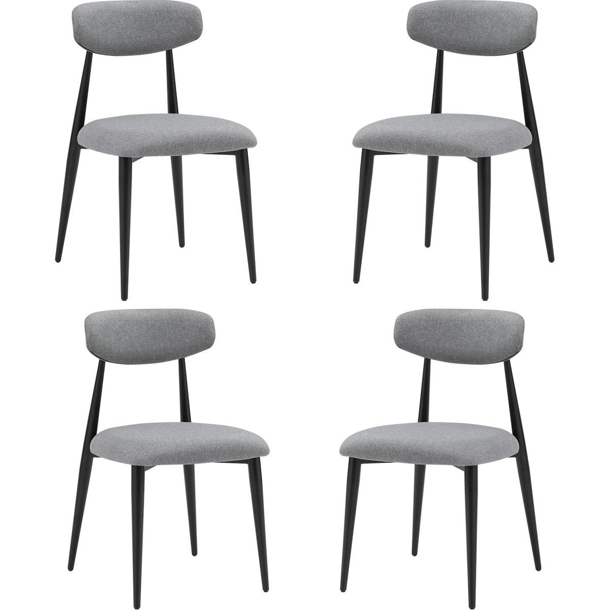 (Set of 4) Modern Dining Chairs, Curved Backrest Round Upholstered and Metal Frame, Grey