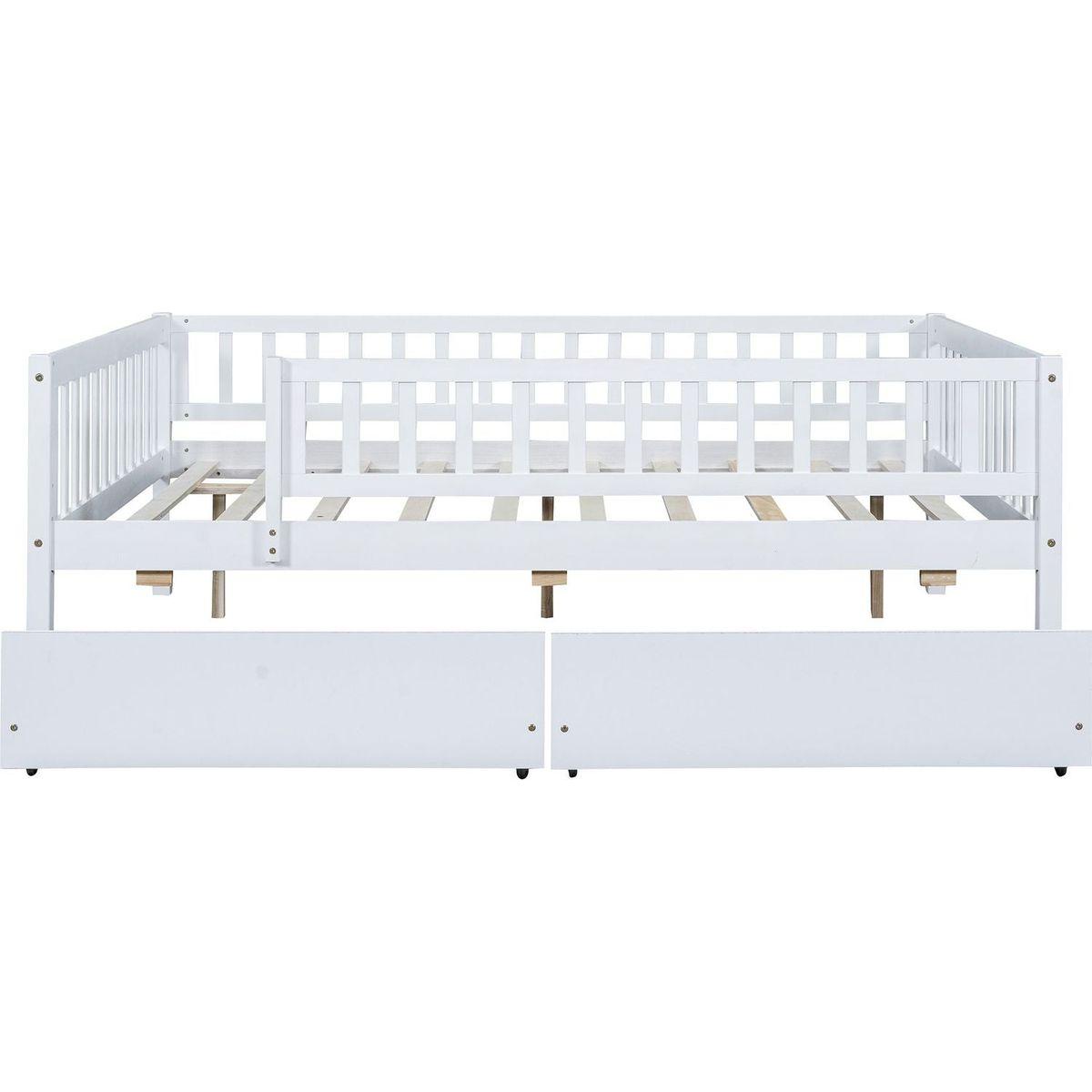 Full Size Daybed Wood Bed with Two Drawers, White - Streamdale Furniture
