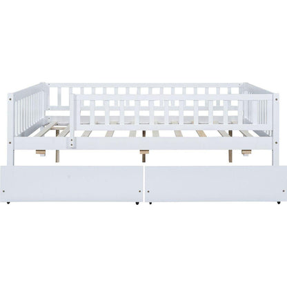 Full Size Daybed Wood Bed with Two Drawers, White - Streamdale Furniture