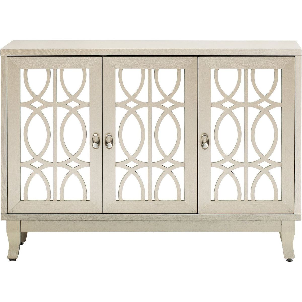 Sideboard with Glass Doors, 3 Door Mirrored Buffet Cabinet with Silver Handle for Living Room, Hallway, Dining Room (Champagne Gold)