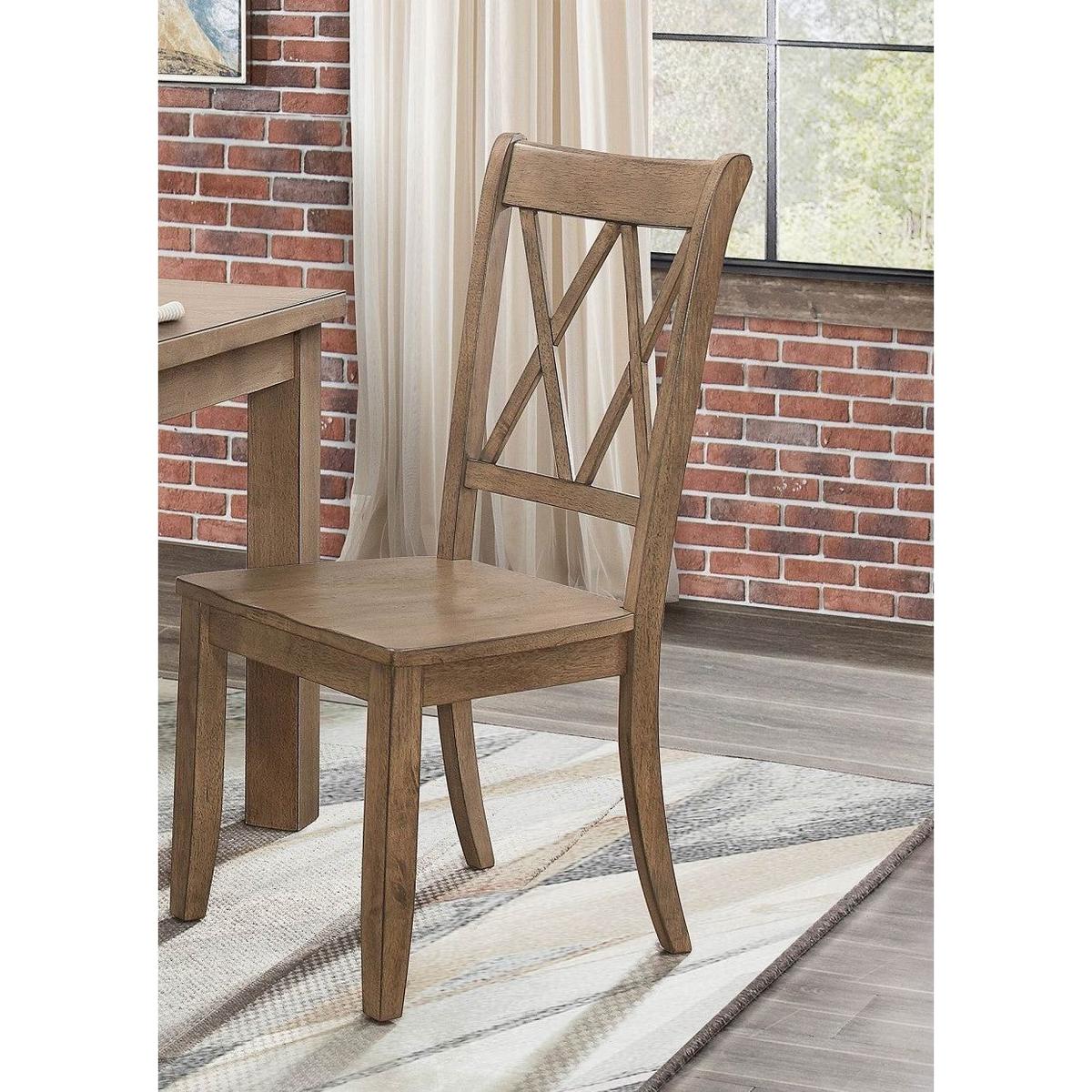 Casual Brown Finish Side Chairs Set of 2 Pine Veneer Transitional Double-X Back Design Dining Room Furniture