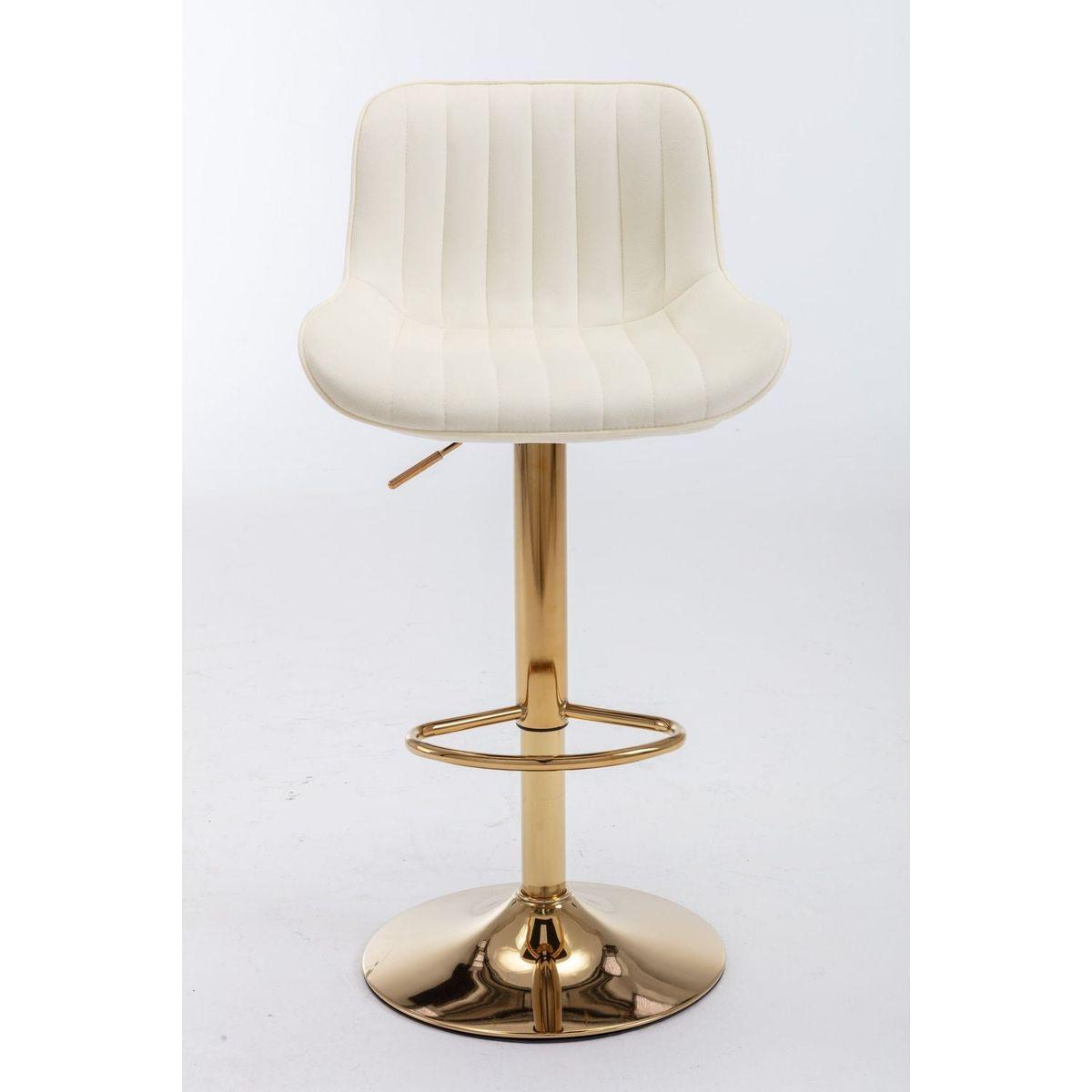 Chrome Footrest and Base Swivel Height Adjustable Mechanical Lifting Velvet + Golden Leg Simple Bar Stool, Set of 2, Ivory - Streamdale Furniture