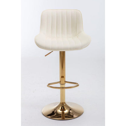 Chrome Footrest and Base Swivel Height Adjustable Mechanical Lifting Velvet + Golden Leg Simple Bar Stool, Set of 2, Ivory - Streamdale Furniture