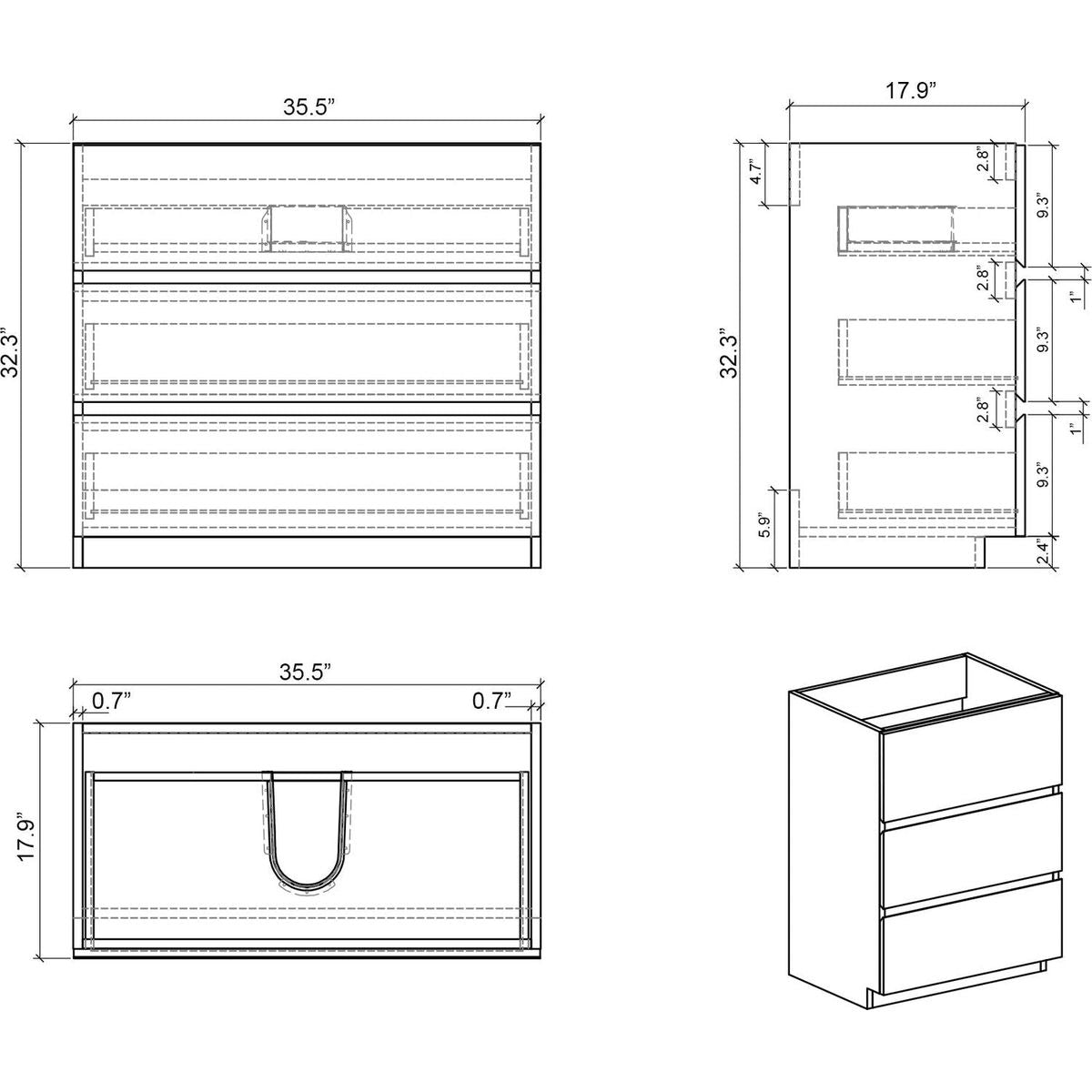 Alice 36" Gray Bathroom Vanity with Sink, Large Storage Freestanding Bathroom Vanity for Modern Bathroom, One-Piece White Sink Basin without Drain and Faucet