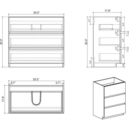 Alice 36" Gray Bathroom Vanity with Sink, Large Storage Freestanding Bathroom Vanity for Modern Bathroom, One-Piece White Sink Basin without Drain and Faucet