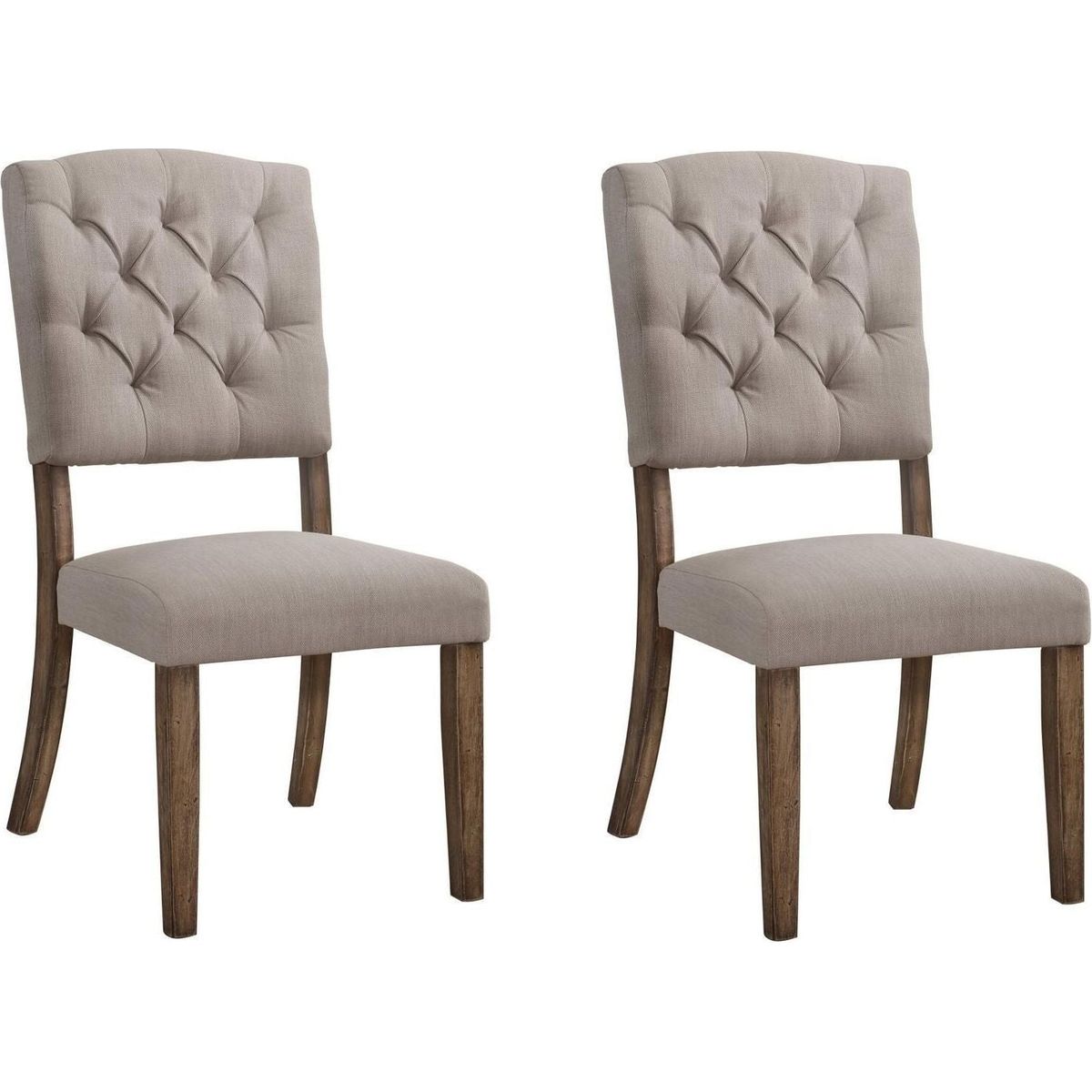 Bernard Side Chair (Set-2) in Cream Linen & Weathered Oak