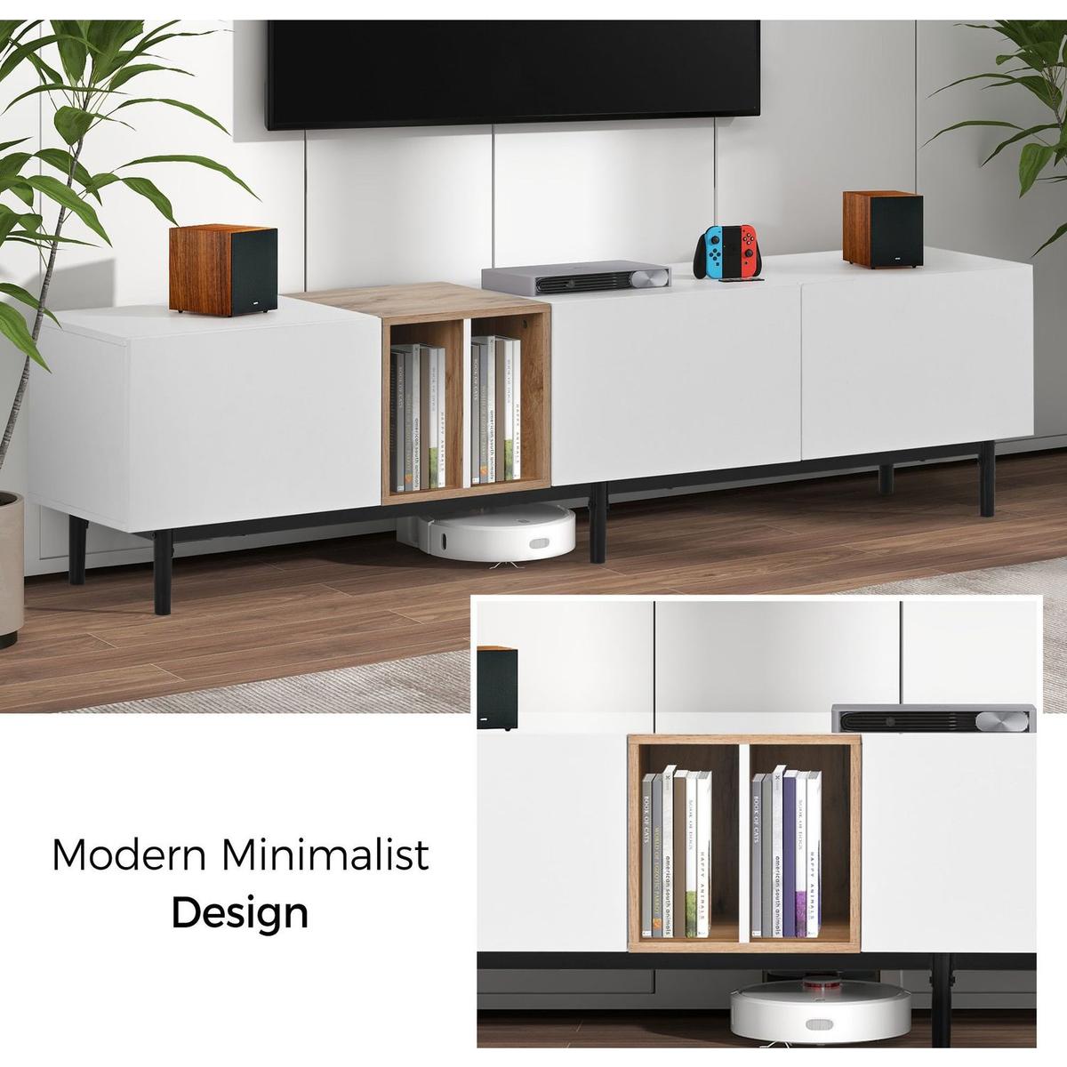 Modern TV Stand for 80" TV with 3 Doors, Media Console Table, Entertainment Center with Large Storage Cabinet for Living Room, Bedroom