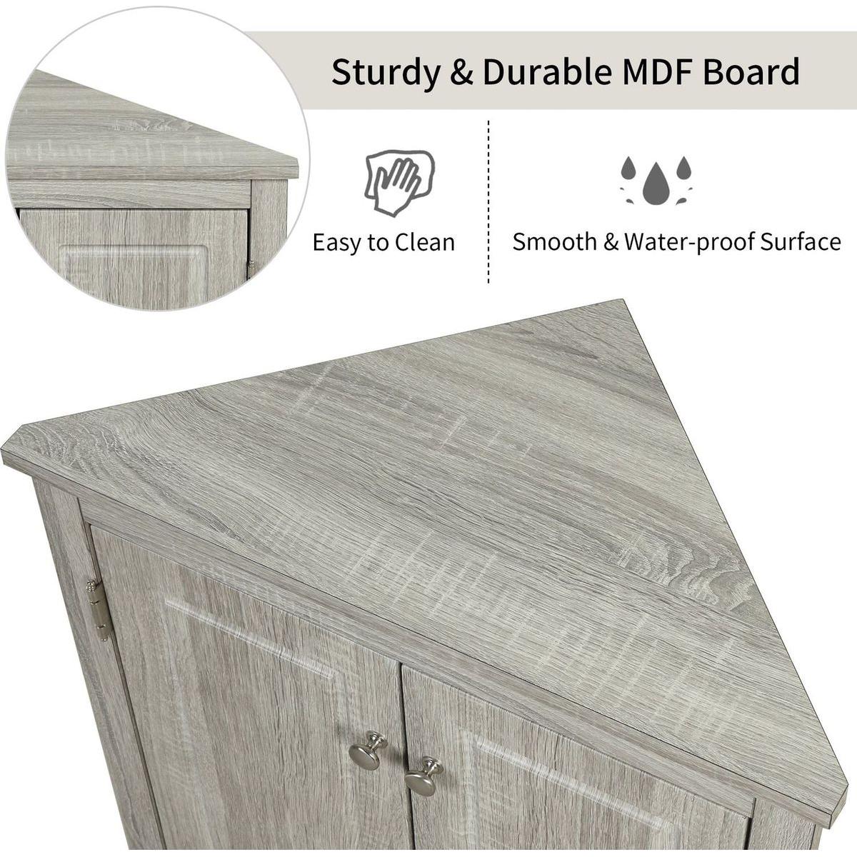 Oak Triangle Bathroom Storage Cabinet with Adjustable Shelves, Freestanding Floor Cabinet for Home Kitchen