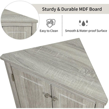 Oak Triangle Bathroom Storage Cabinet with Adjustable Shelves, Freestanding Floor Cabinet for Home Kitchen