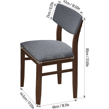 2 PCS Dining Chairs Fabric Cushion Retro Upholstered Chairs Solid Rubber Wood for Kitchen Dining Room Small Space Grey Walnut Color