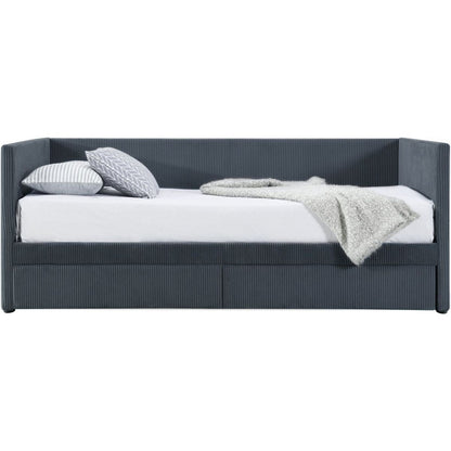 Twin Size Corduroy Daybed with Two Drawers and Wood Slat, Gray