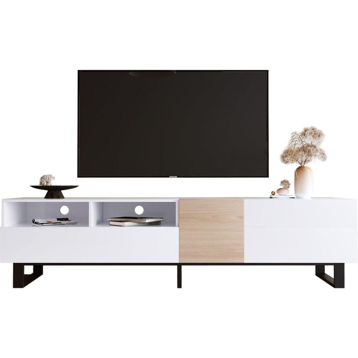 Modern TV Stand for 80" TV with Double Storage Space, Media Console Table, Entertainment Center with Drop Down Door for Living Room, Bedroom, Home Theatre - Streamdale Furniture