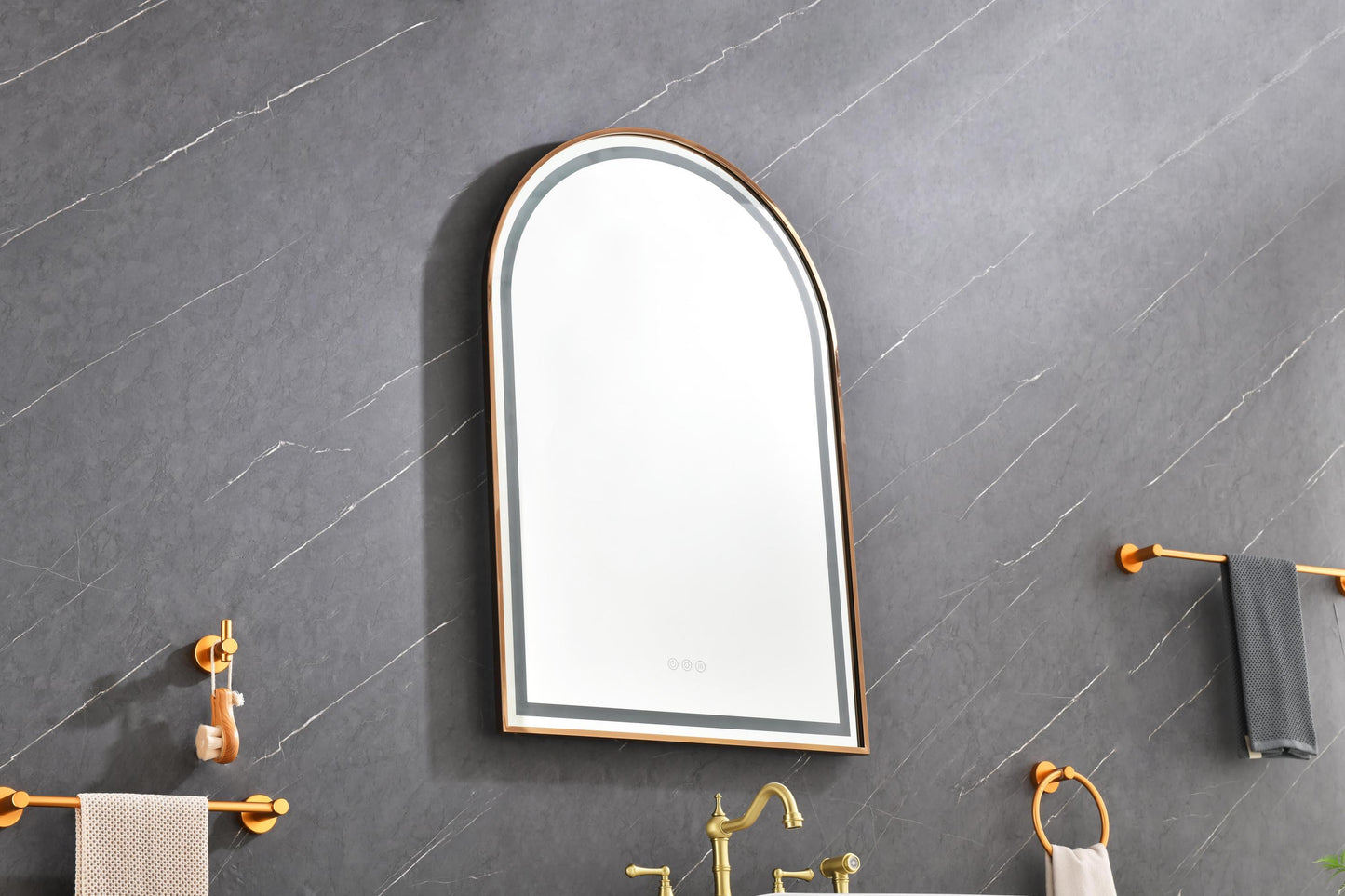 39in. W x 26in. H Oversized Rectangular Rose Gold Framed LED Mirror Anti-Fog Dimmable Wall Mount Bathroom Vanity Mirror Rose Gold