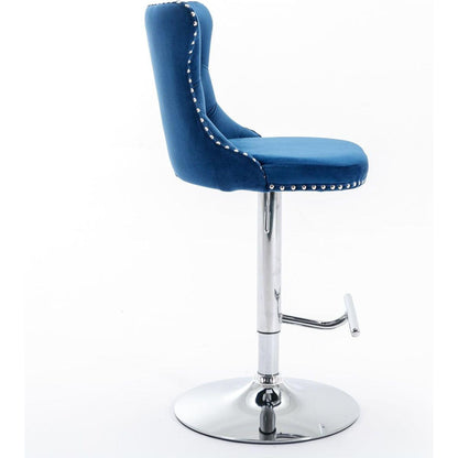 Swivel Velvet Barstools Adjusatble Seat Height from 25-33 Inch, Modern Upholstered Chrome base Bar Stools with Backs Comfortable Tufted for Home Pub and Kitchen Islandlue, Set of 2) - Streamdale Furniture