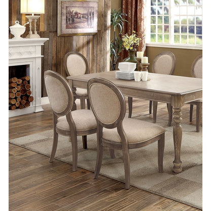 Transitional Rustic Oak and Beige Side Chairs Set of 2 Chairs Dining Room Furniture Padded fabric seat Elegant Kitchen Dining Room