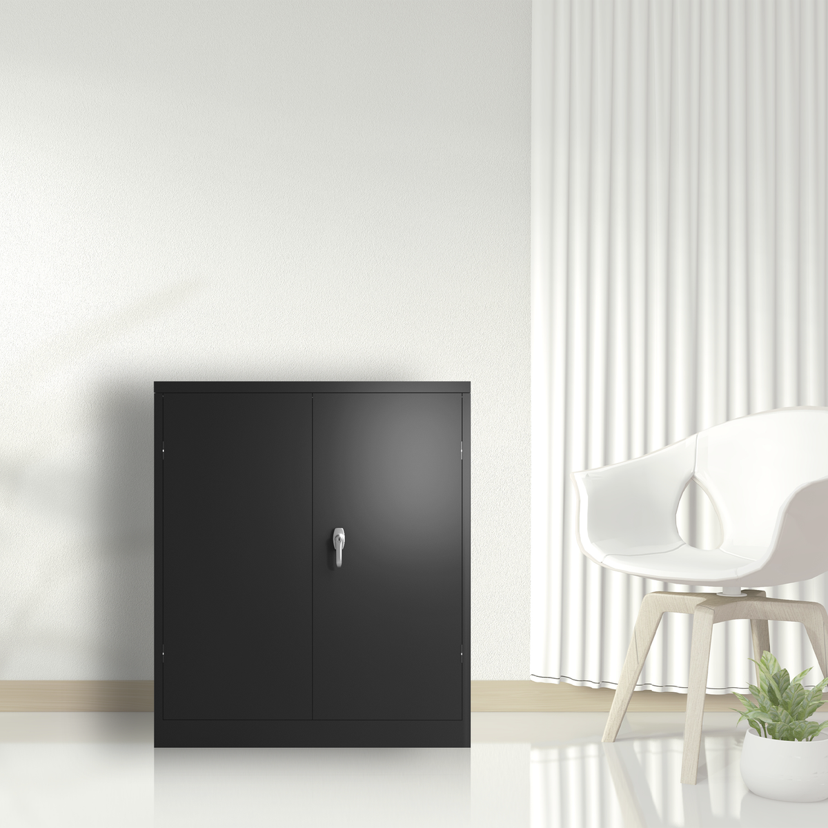 Metal Storage Cabinet with 2 Doors and 2 Shelves, Lockable Steel Storage Cabinet for Office, Garage, Warehouse - Streamdale Furniture