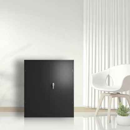 Metal Storage Cabinet with 2 Doors and 2 Shelves, Lockable Steel Storage Cabinet for Office, Garage, Warehouse - Streamdale Furniture