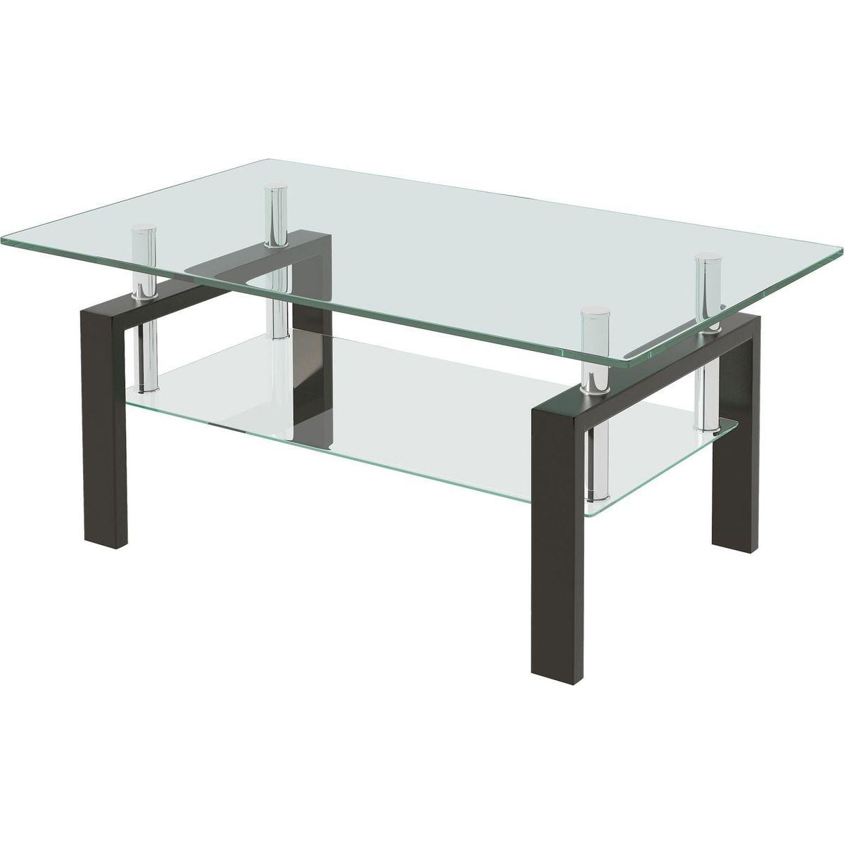 Tempered Clear Glass Coffee Table, 2-Layers Coffee Table Living Room Center Table