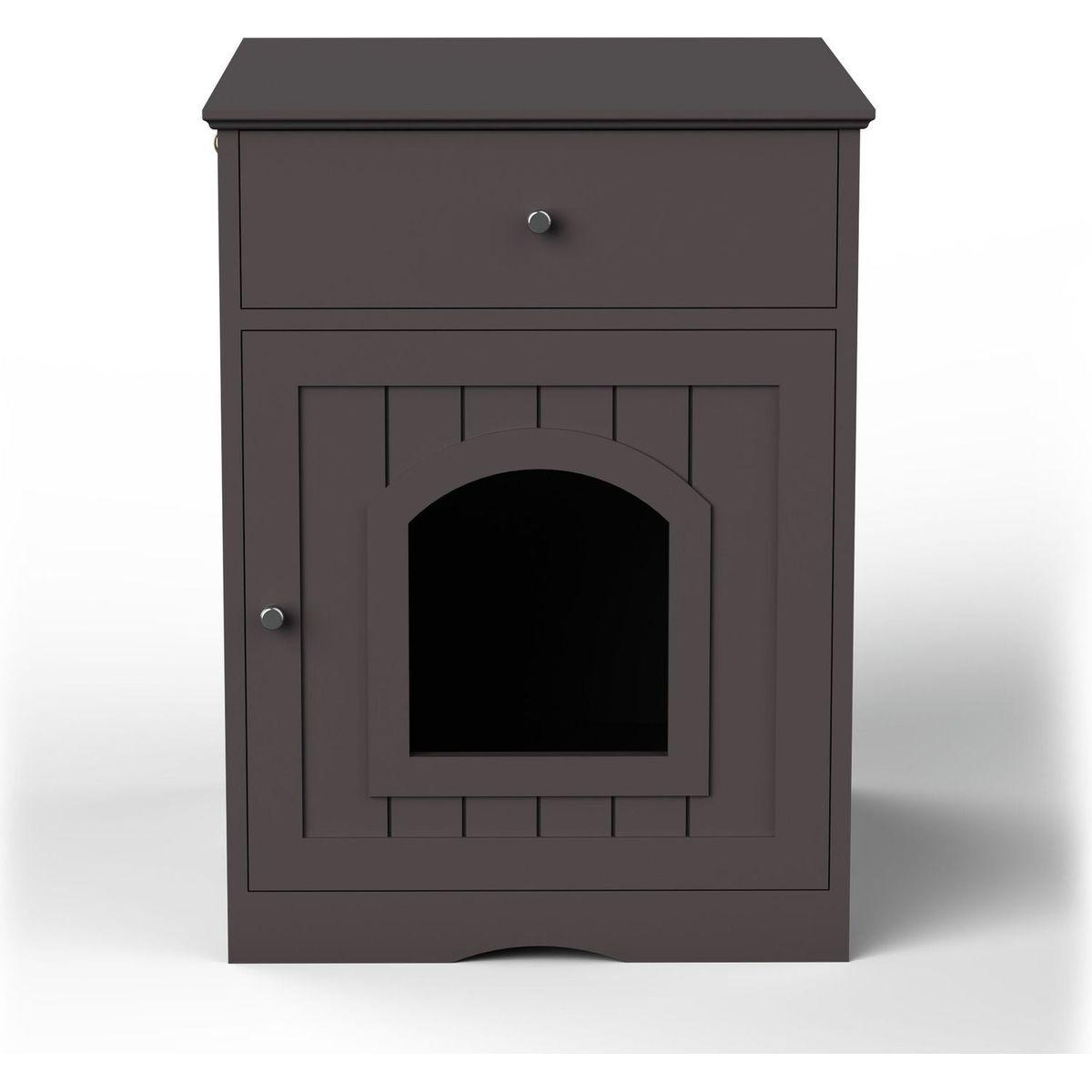 Wooden Pet House Cat Litter Box Enclosure with Drawer, Side Table, Indoor Pet Crate, Cat Home Nightstand (Brown)