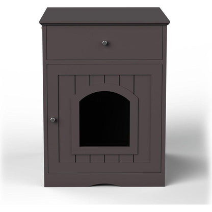 Wooden Pet House Cat Litter Box Enclosure with Drawer, Side Table, Indoor Pet Crate, Cat Home Nightstand (Brown)