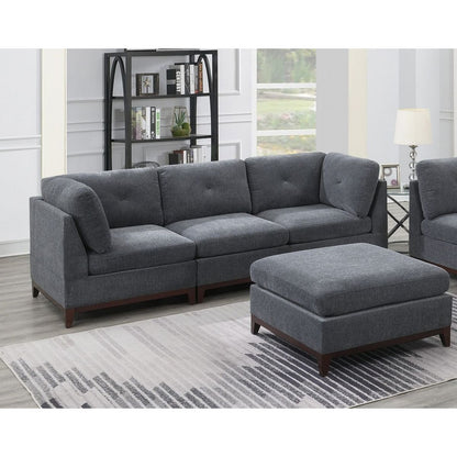 Ash Grey Chenille Fabric Modular Sofa Set 6pc Set Living Room Furniture Couch Sofa Loveseat 4x Corner Wedge 1x Armless Chair and 1x Ottoman Tufted Back Exposed Wooden Base