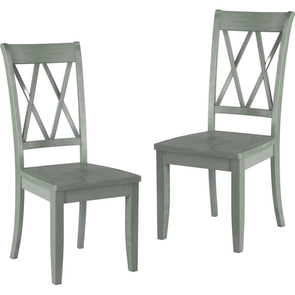 Casual Teal Finish Chairs Set of 2 Pine Veneer Transitional Double-X Back Design Dining Room Chairs